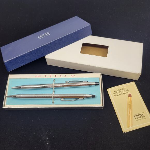 Vintage Cross #3501 Chrome Ball Pen and Pencil Set with Box and Sleeve New - Picture 1 of 8
